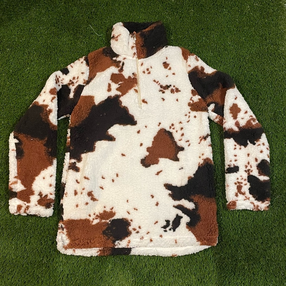 Cozy Kids Cow Print Sherpa Pullover